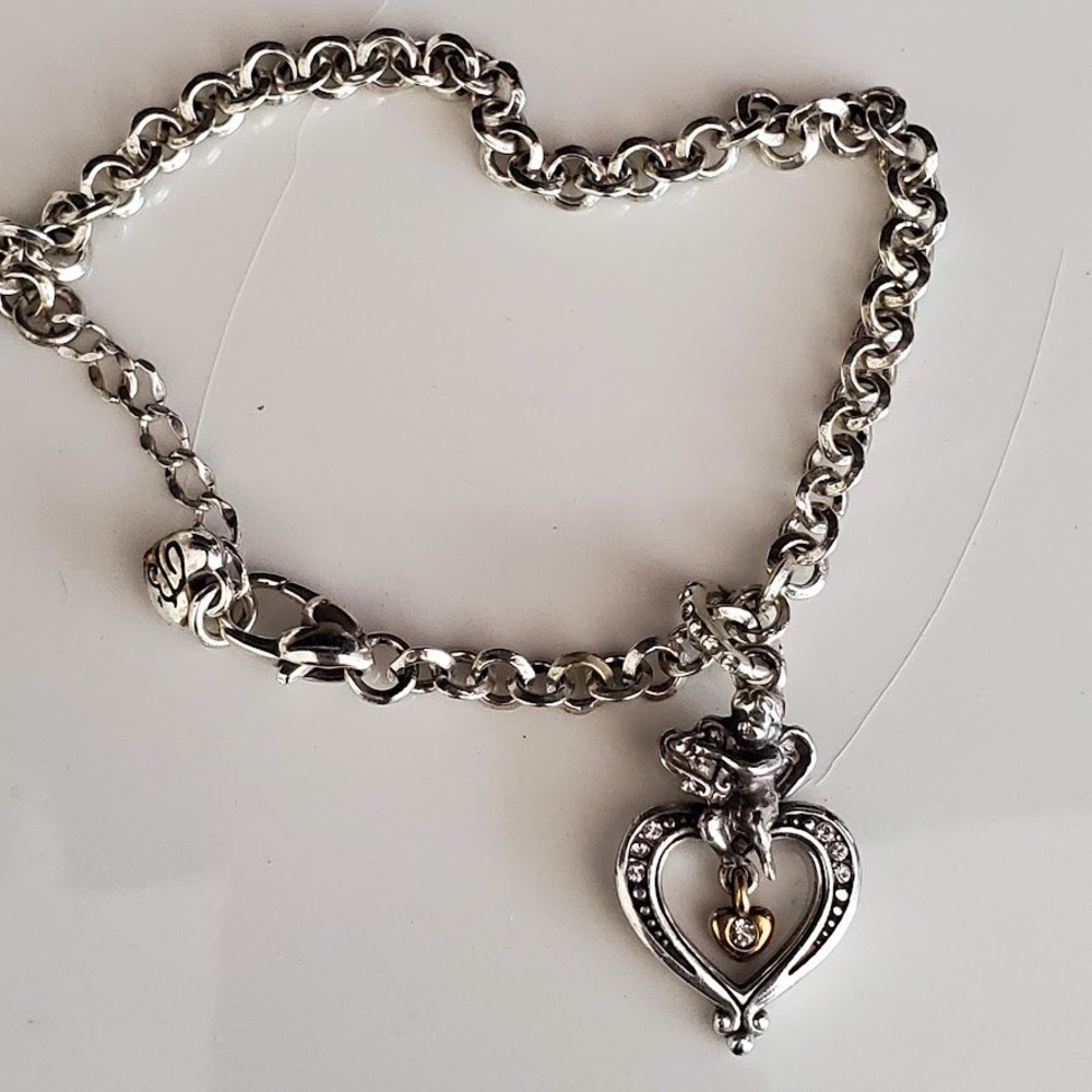 Brighton Cupids Dream Charm Bracelet Silver Tone Crystal 8 Inch